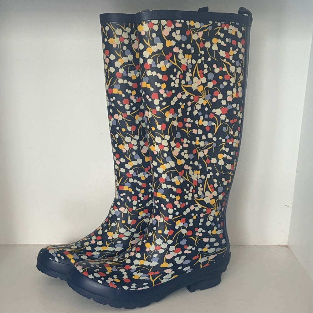 Anthropologie Floral Multicolor Blue Rainboots W7